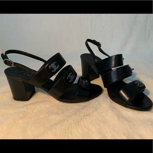 Chanel Calfskin Block Heel Sandals Black/Silver